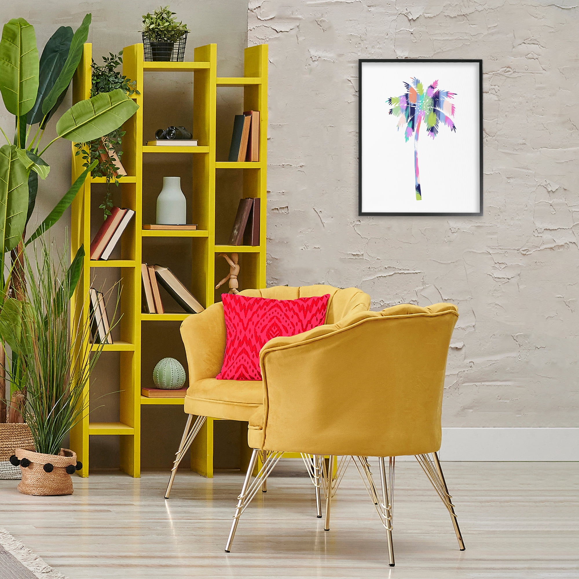 Stupell Industries Patterned Palm Tree Botanical & Floral Painting Black Framed Art Print Wall Art, 16 x 20