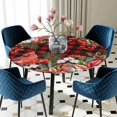 thumbnail image 5 of Elastic Fitted Round Tablecloth, Cardinal Bird Waterproof Stretch Table Cover for 36"-44" Tables, Poinsettia Pine Cones Berry Flowers Red Plaid Washable Outdoor Tablecloths for Patio, Picnic, Camping, 5 of 9