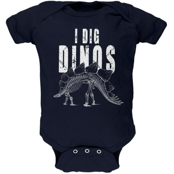 Paleontologist I Dig Dinos Dinosaur Fossil Bones Stegosaurus Soft Baby One Piece Navy 12-18 M