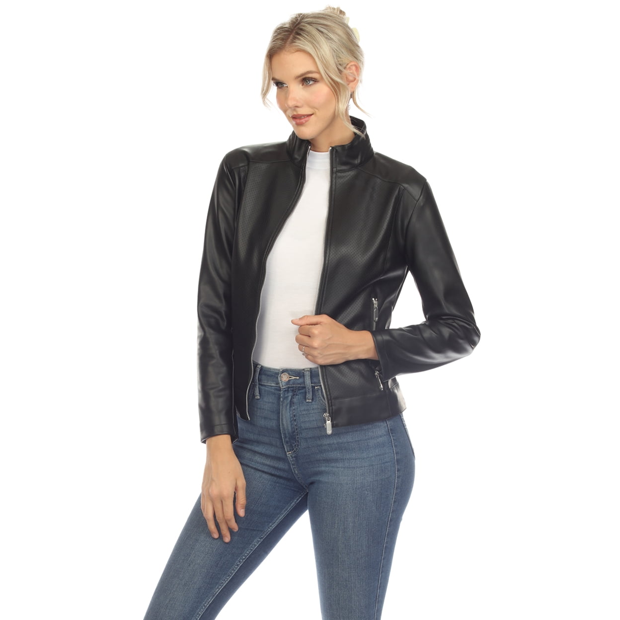 White Mark Womens Classic Biker Faux Leather Jacket Sizes Available Sustainable