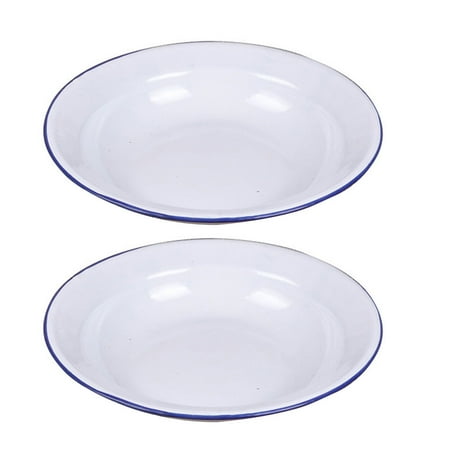 

2pcs Retro Style Enameled Bowls Kitchen Vintage Enamel Pots Household Soup Basins