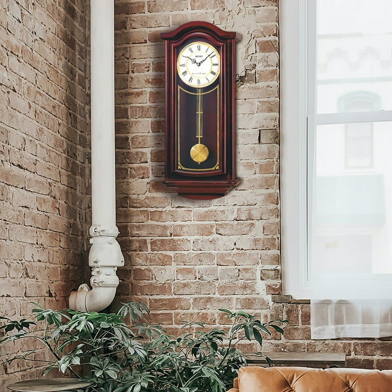 Seiko Mahogany Wall Clock with Pendulum and Chime, Brown