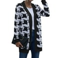 thumbnail image 6 of ZXSXSY Women Houndstooth Plaid Print Waterfall Neck Mid Length Long Sleeves Cardigan, 6 of 7