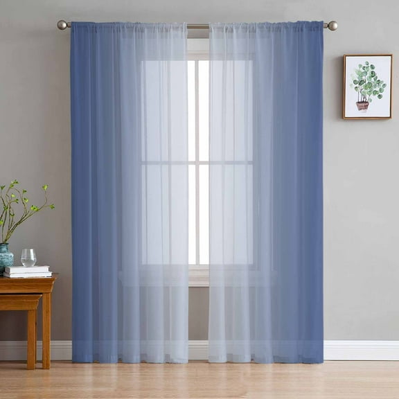 Navy Blue Ombre Sheer Curtains 63 Inches Length 2 Panels Set, Window Sheer Curtains for Living Room/Bedroom, Modern Gradient Abstract Art Light Filtering Rod Pocket Curtain 52'' x 63'' x 2