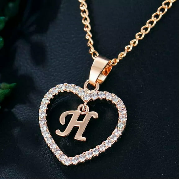 HOOUN Love Heart Pendant Name Initial Necklace 26 Letter Zircon Heart Necklace Jewelry-H Letter Zircon Heart