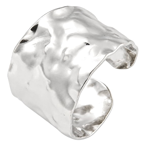 Stainless Steel Wide Band Hammered Adjustable Open Cuff Ring Silver R268