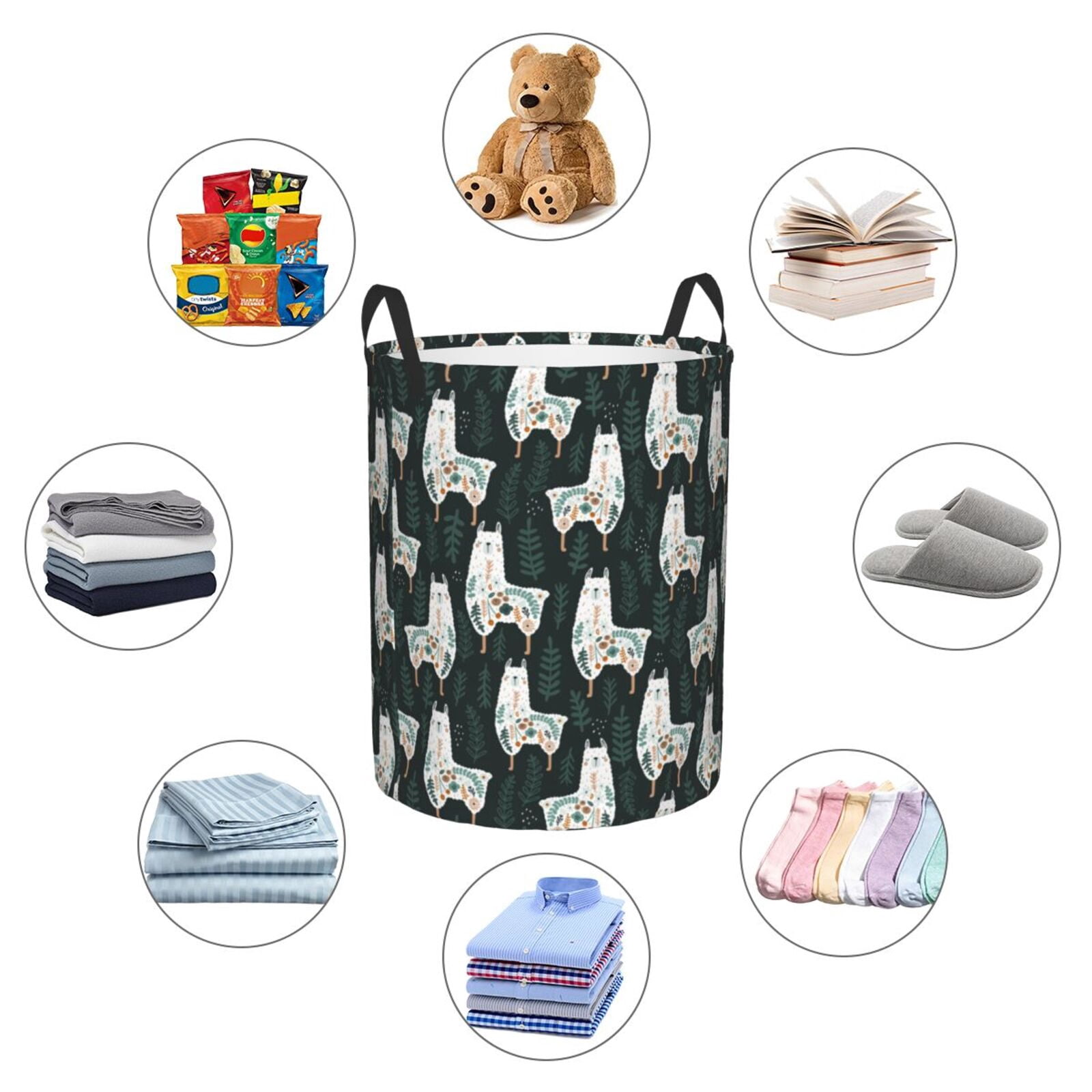 Large Laundry Basket with Handles - Abstract Plant Cute Alpaca Kids Baby Dirty Clothes Laundry Hamper for Bedroom Aesthetic