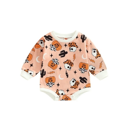 

Bagilaanoe Newborn Baby Girl Boy Halloween Romper Sweatshirt Long Sleeve Bodysuit Pumpkin Print Pullover 6M 12M 18M 24M Infant Fall Tops Tee