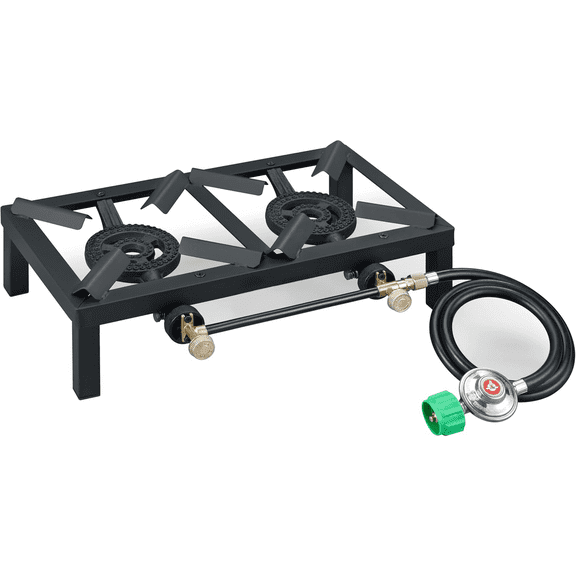 Asotewt Powerful Dual Propane Burner,High‑Pressure Outdoor Cooker with Heat Shield & Leak‑Resistant Hose