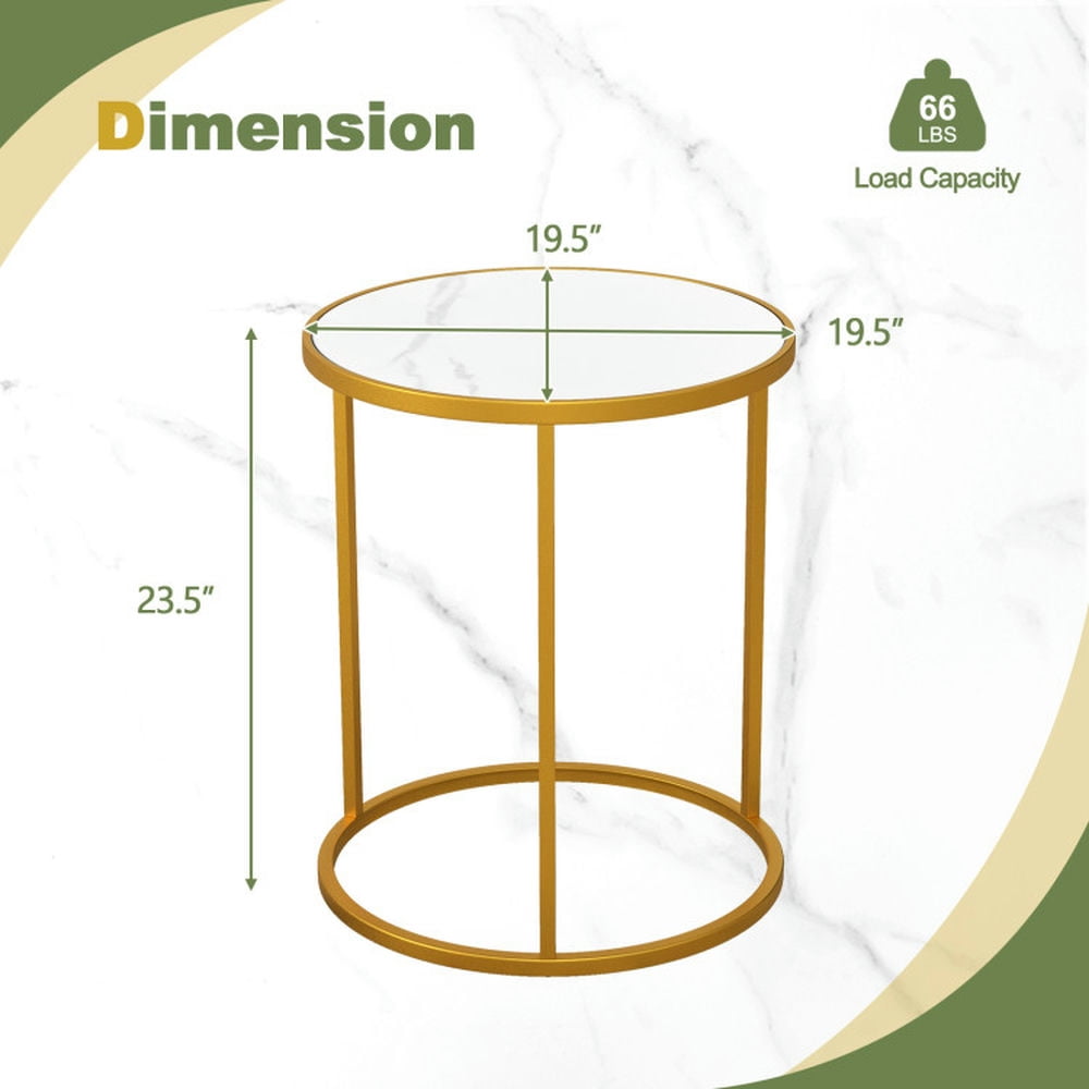 Finihen End Table, Round Marble End Table, 16 Inch Marble Top Round Side Table with Golden Metal Frame-Set of 2, Sofa Side Table, Bed Side Table, for Living Room, Bedroom, White Finihen End Table, Round Marble End Table, 16 Inch Marble Top Round Side Table with Golden Metal Frame-Set of 2, Sofa Side Table, Bed Side Table, for Living Room, Bedroom, White