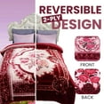 thumbnail image 3 of YHSF Korean Mink Blanket - 2 Ply Thick & Soft Reversible Printed Plush Throw - Warm Cozy & Comfy Korean Faux Mink Blanket - Easy Care, Fade-Proof, Flower/Burgundy Style, Queen, 5 LB, 87 in x 75 in, 3 of 4