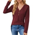 thumbnail image 2 of WXLWZYWL Womens Long Sleeve Knit Sweaters Button Up Henley V Neck Collared Batwing Pullover Sweater Basic TeesCasual Loose Ribbed Jumper Tops, 2 of 5