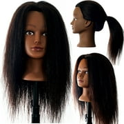 Hair By DK Real Hair Mannequin Head Dark Brown #2  Light Yaki kinky Straight Textured Cosmetology Beauty School Head Included C-Clamp free of Purchase 22~24 Inch
