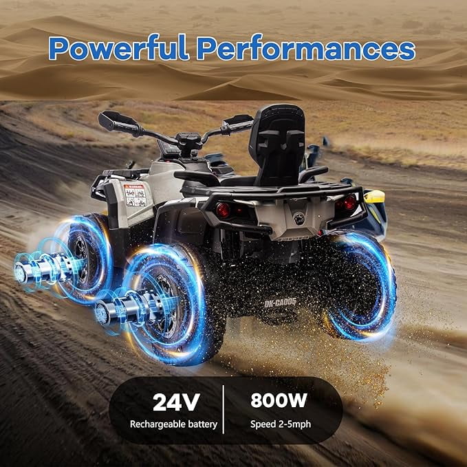 EastVita 2 Seater Ride On Car,24V Licensed Can-Am Electric ATV Car for Kids, 4 Wheeler Electric Toy Car with Bluetooth,Led,Leather Seaters,5 Mph Max Speed