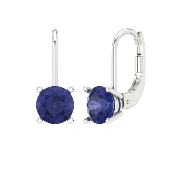 Clara Pucci 2Ct Tanzanite Round Cut VVS1 Lever Back Drop Dangle 18k Solid hypoallergenic Gold Designer Earrings For December
