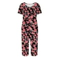thumbnail image 6 of Womens Pajamas Sets Short Sleeve V Neck Top with Capri Pants with Pockets Casual Sleepwear Two Piece Summer Sets S-XXL, 6 of 8