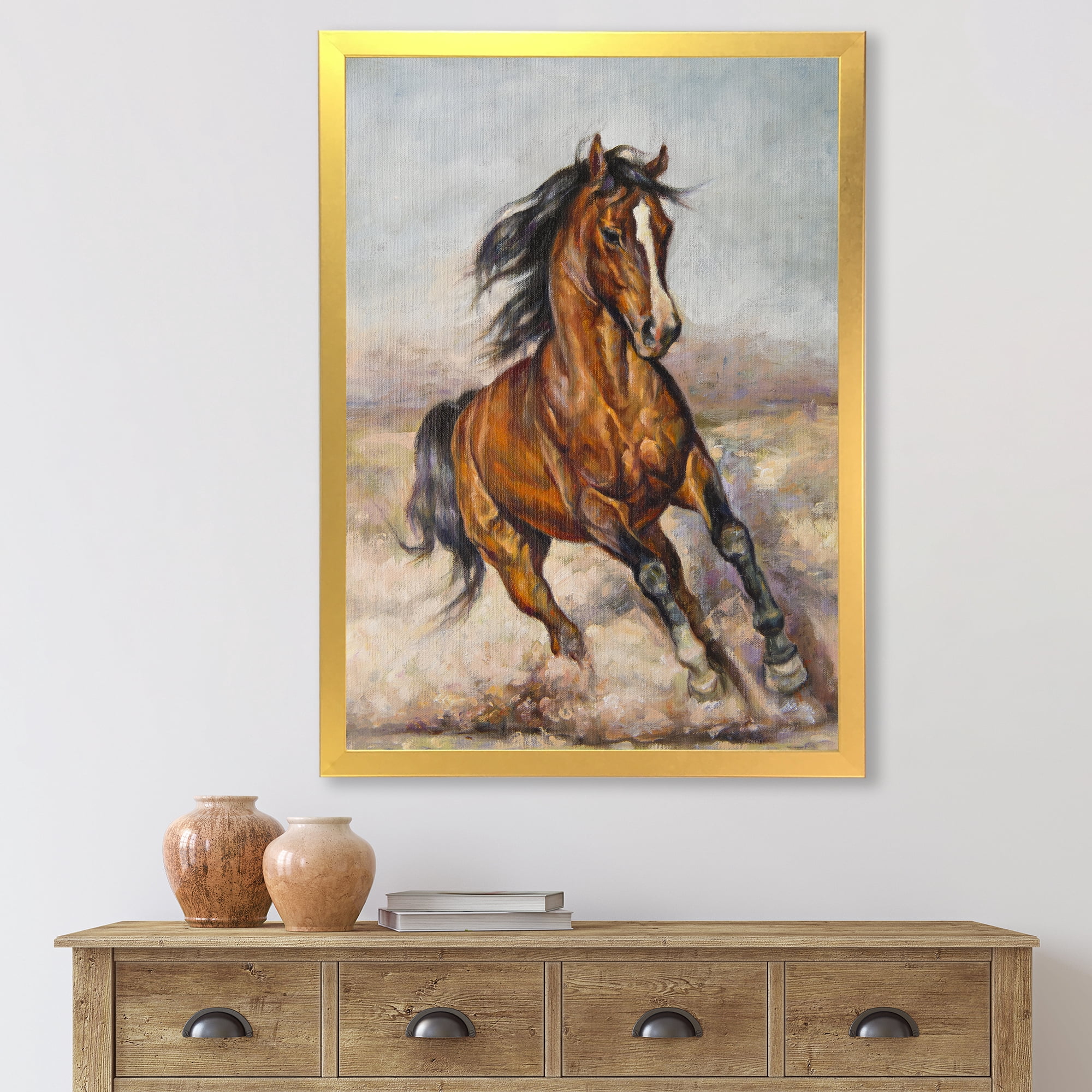 Designart 'A Brown Horse In The Race' Farmhouse Framed Art Print
