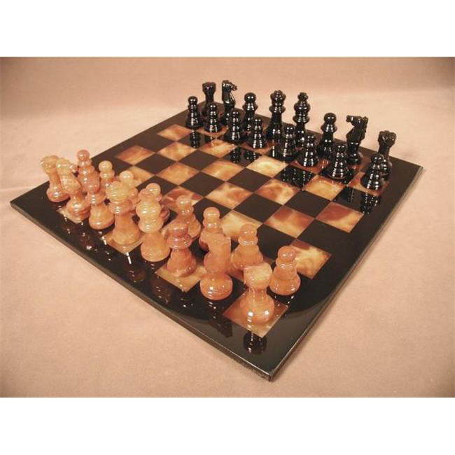 Red and White Alabaster Chess Set 14.5 Inches 