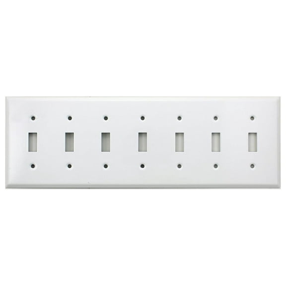 Stamped Steel Smooth White 7 Gang Wall Plate - 7 Standard Toggle Switches