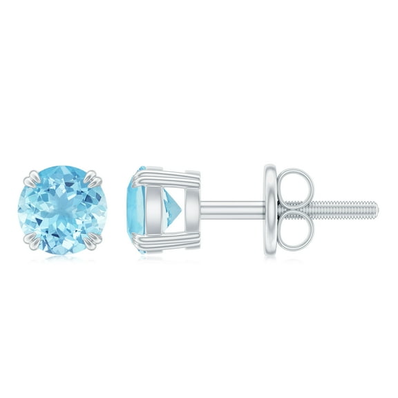 Rosec Jewels March Birthstone Earrings - Aquamarine Solitaire Studs (0.50 CT), 925 Sterling Silver