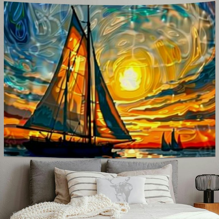 PRATYUS Tapestry Aesthetic Sailing Boat Tapestry Galaxy Stars Wall