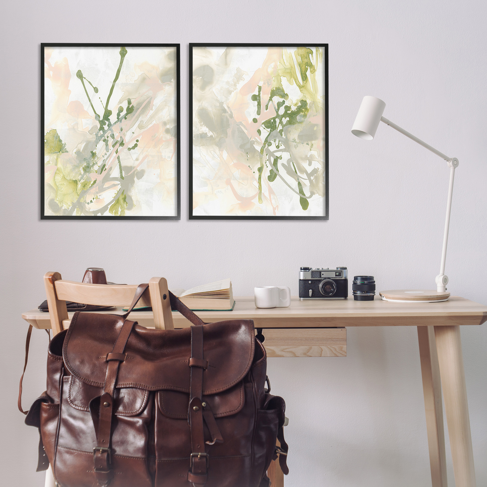 Stupell Industries Subtle Pastel Splatter Abstract Painting Black Framed Art Print Wall Art, 24 x 30, Set of 2