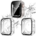 thumbnail image 1 of KOMI 2 Pack 2 in 1 Waterproof Case for Apple Watch Series 8 7 41mm, Straight Edge PC Front & Back Bumper with Tempered Glass Screen Protector 360 Protective Cover for iWatch (41mm, Clear/Clear), 1 of 5
