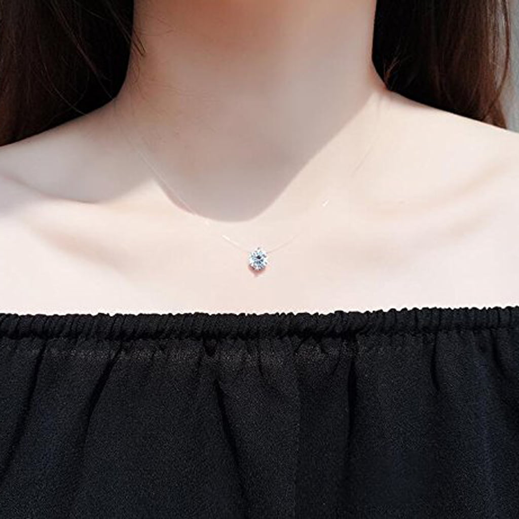SIEYIO Simple Invisible Cubic Zirconia Pendant Necklace Nice Clavicle Chain  Charm Transparent Fishing Line Choker Jewelry Gift 