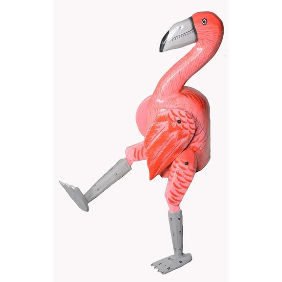 Shelf Sitter Pink Flamingo Statue Hand Painted Carved Wood Meditating Yoga