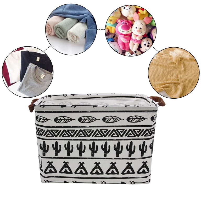 Collapsible Cotton Fabric Storage Bin With Cactus Pattern photo 5