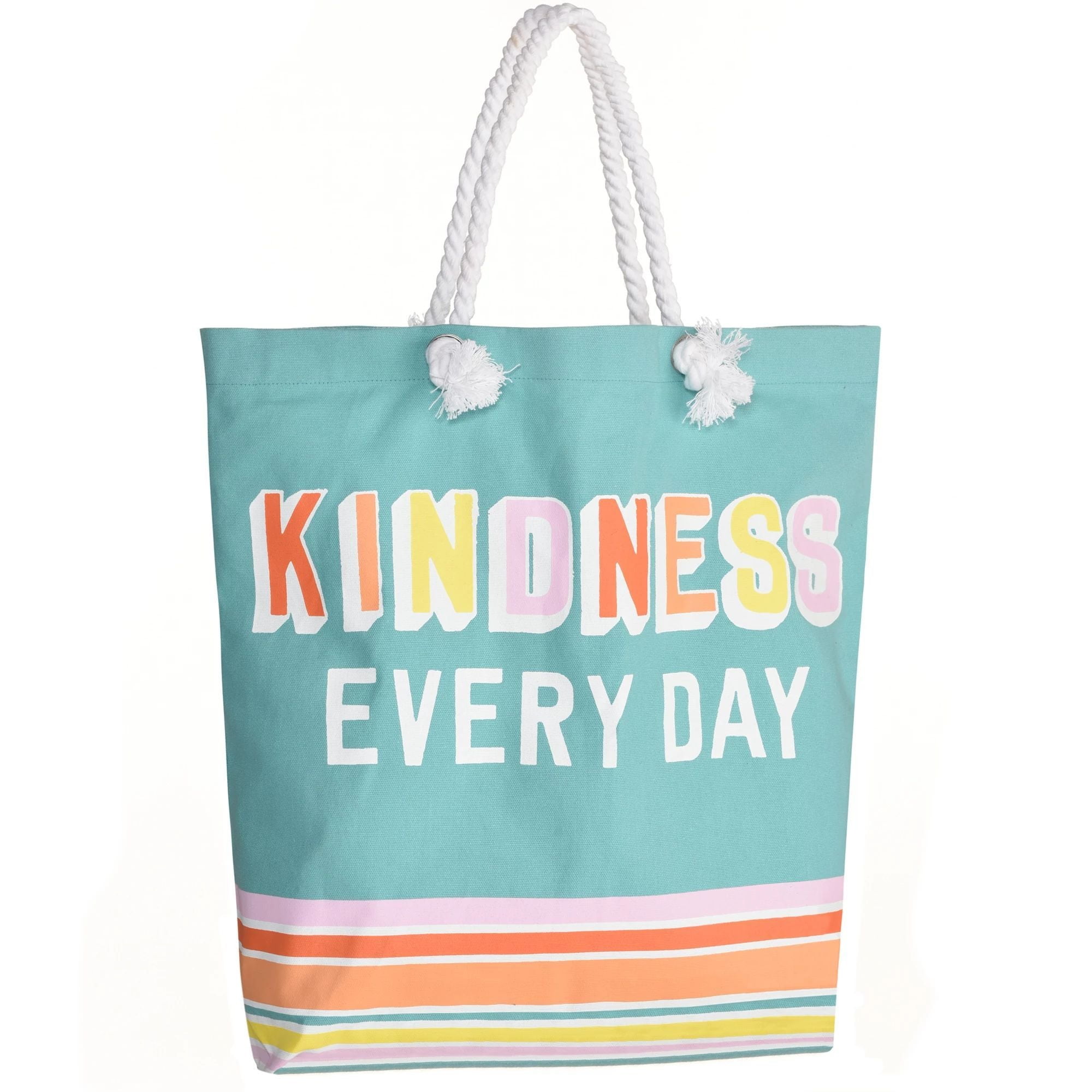 Aqua Green Beach bag Kindness Everyday Cotton Tote Bag, 17.5in x 16in