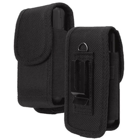 Compatible with Nokia 2780, 2760 and 2720v Flip Phone - Black Oxford Cloth Vertical Belt Loop Waist Case