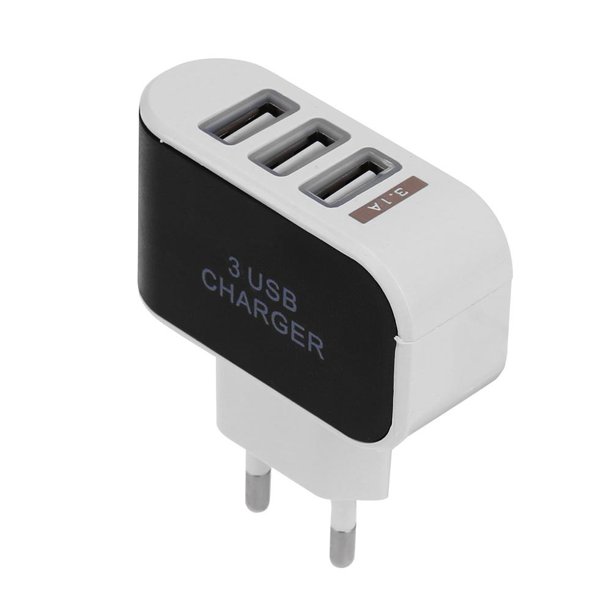 3USB EU Plug LED Cargador de teléfono móvil Cargador de viaje de cabezales múltiples (2A) (Negro)