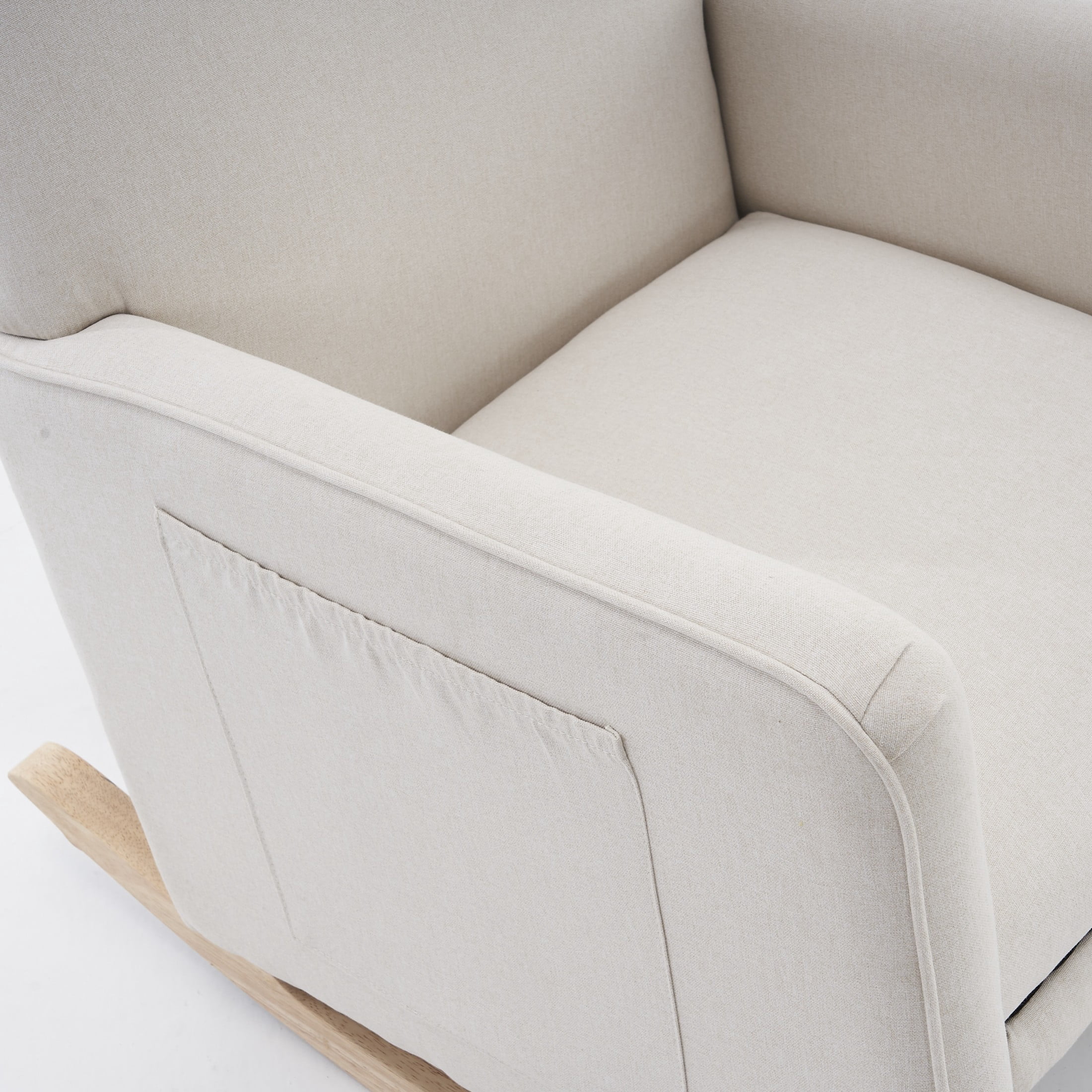 Noble House Nesta Upholstered Linen Glider Rocking Chair, Reclining Nursery Armchair with Adjustable Footrest, Beige