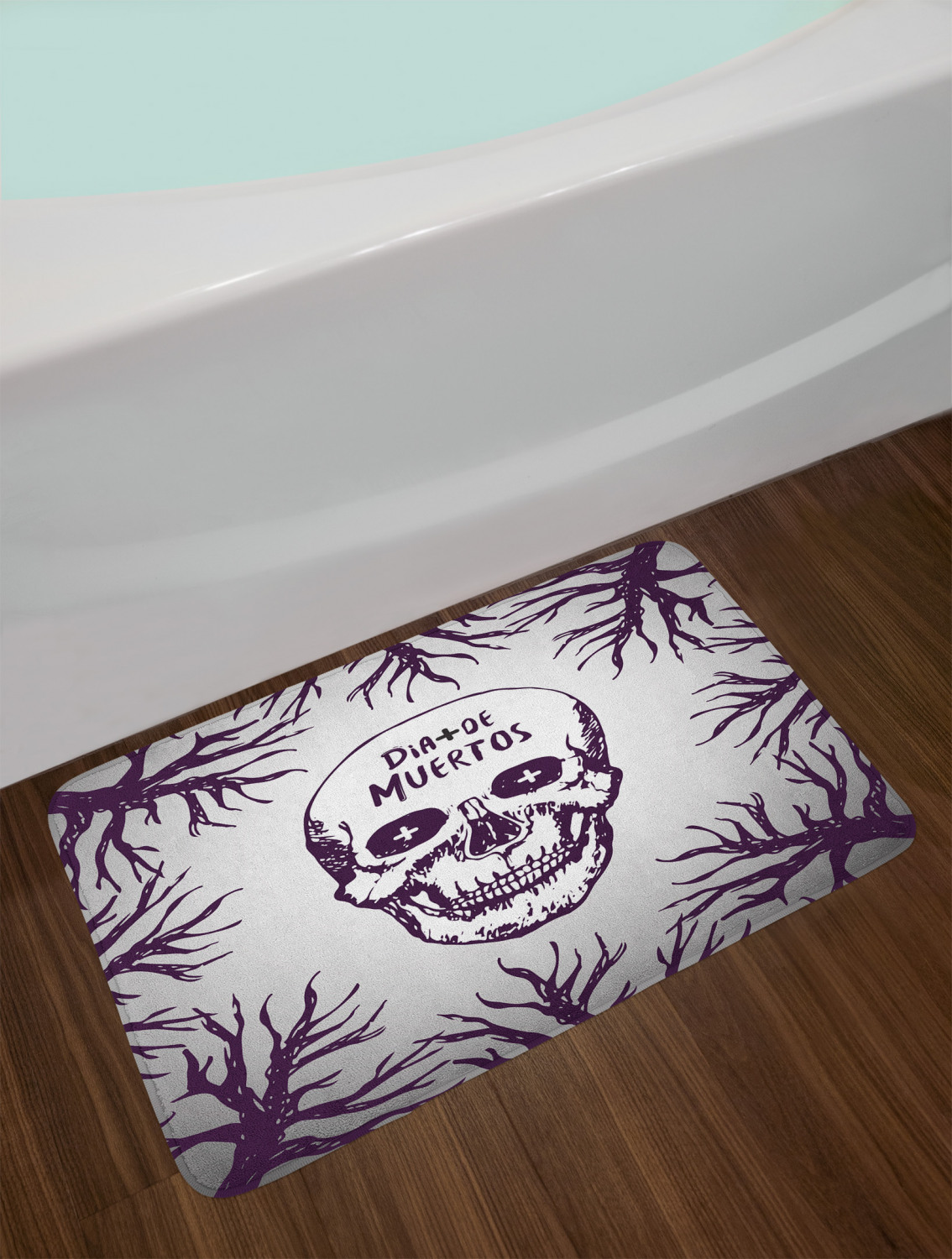 Mexican Bath Mat, Quote with Spooky Skull Head among Tree Branches Calaveral Carnival Holiday Graphic, Non-Slip Plush Mat Bathroom Kitchen Laundry Room Decor, 29.5 X 17.5 Inches, Purple, Ambesonne - image 2 of 2