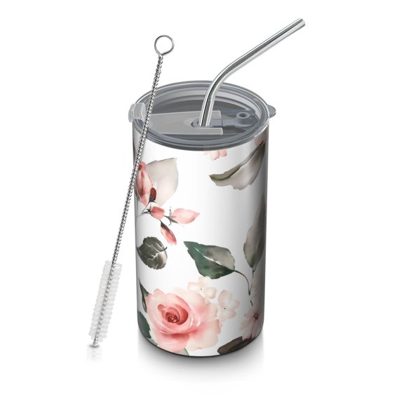 20oz Coffee Tumblers Pioneer Flower Floral Print Pattern Stainless Steel Vacuum Insulated Travel Tumbler Coffee Cups Mug with Lid and Straw with Cleaning Brush for Cold & Hot Drinks
