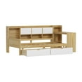 thumbnail image 3 of Twin Size Daybed with Storage 7 Cabinets and 2 Drawers, Wooden L-Shape Daybed Frame with Study Desk and Built-in Bookshelf, Multi-functional Bed for Bedroom, Guest Room, Natural, 3 of 9