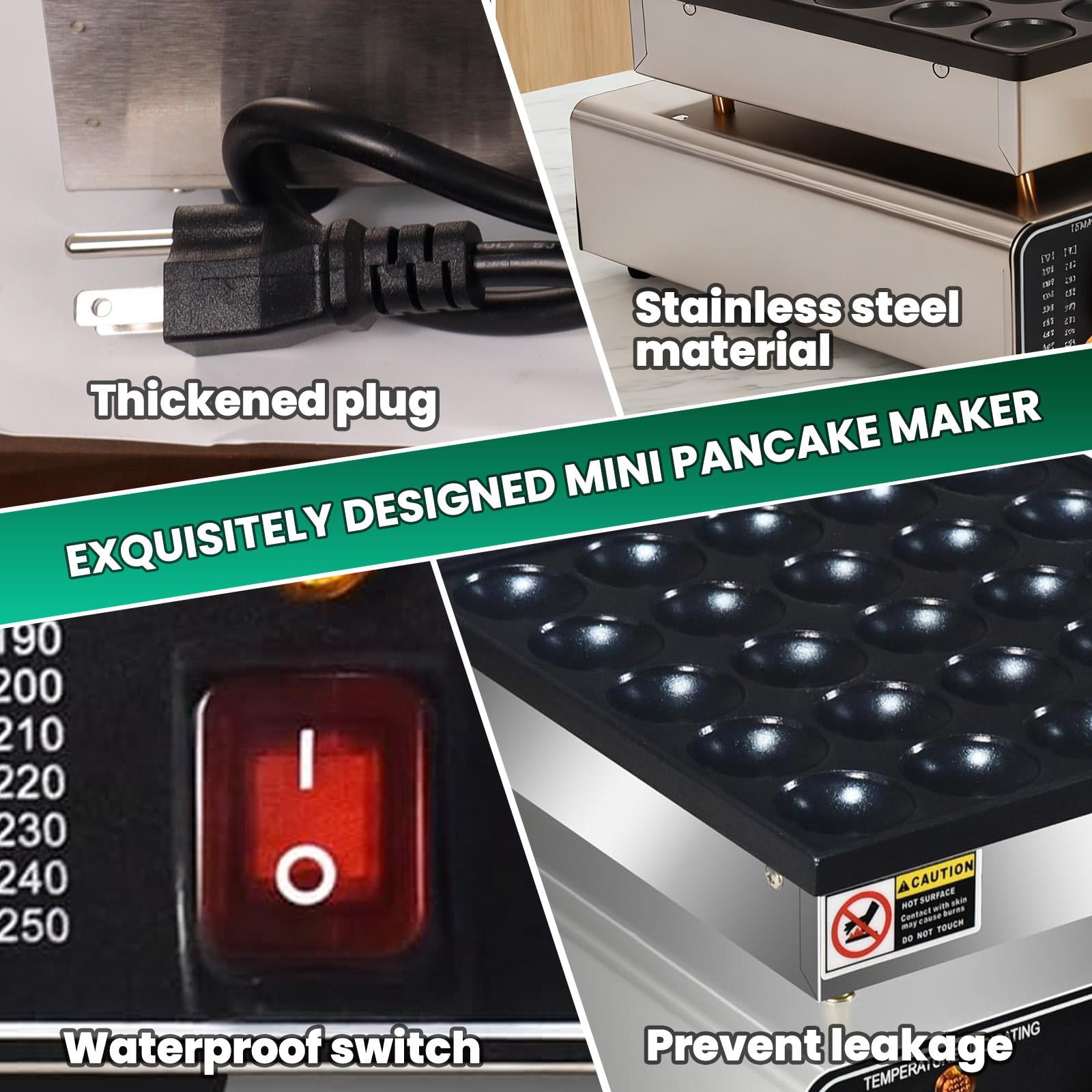 Commercial Pancake Machine 25 Holes,Mini Pancake Maker With Non Stick Surface,25 Pcs 43Mm Diameter Each,Muffin Waffle Baker For Home Party Or Dessert Shop,Silver Stainless Steel