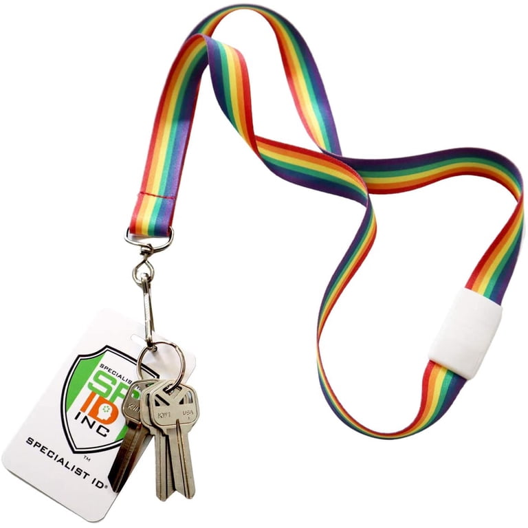 LGBTQ Rainbow Pride Lanyard - White Lanyard With Rainbow Letters, 17 Inch Badge Holder For Pride Events & Fundraisers