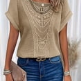 thumbnail image 1 of T-shirt à Col Rond en Dentelle pour Femmes - Haut à Manches Courtes Décontracté pour Printemps et Été, 1 of 5