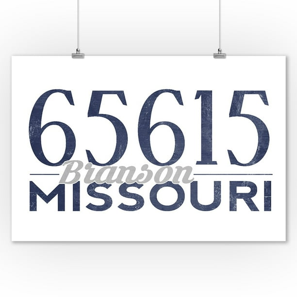 Branson, Missouri - 65615 Zip Code (Blue) - Lantern Press Artwork (9x12 Art Print, Wall Decor ...