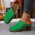 thumbnail image 3 of Mules for Women Round Closed Toe Heeled Sandals Slip on Chunky Heels Fashion Casual Slides Retro Leather Backless Dress Shoes Green Size 8, 3 of 5