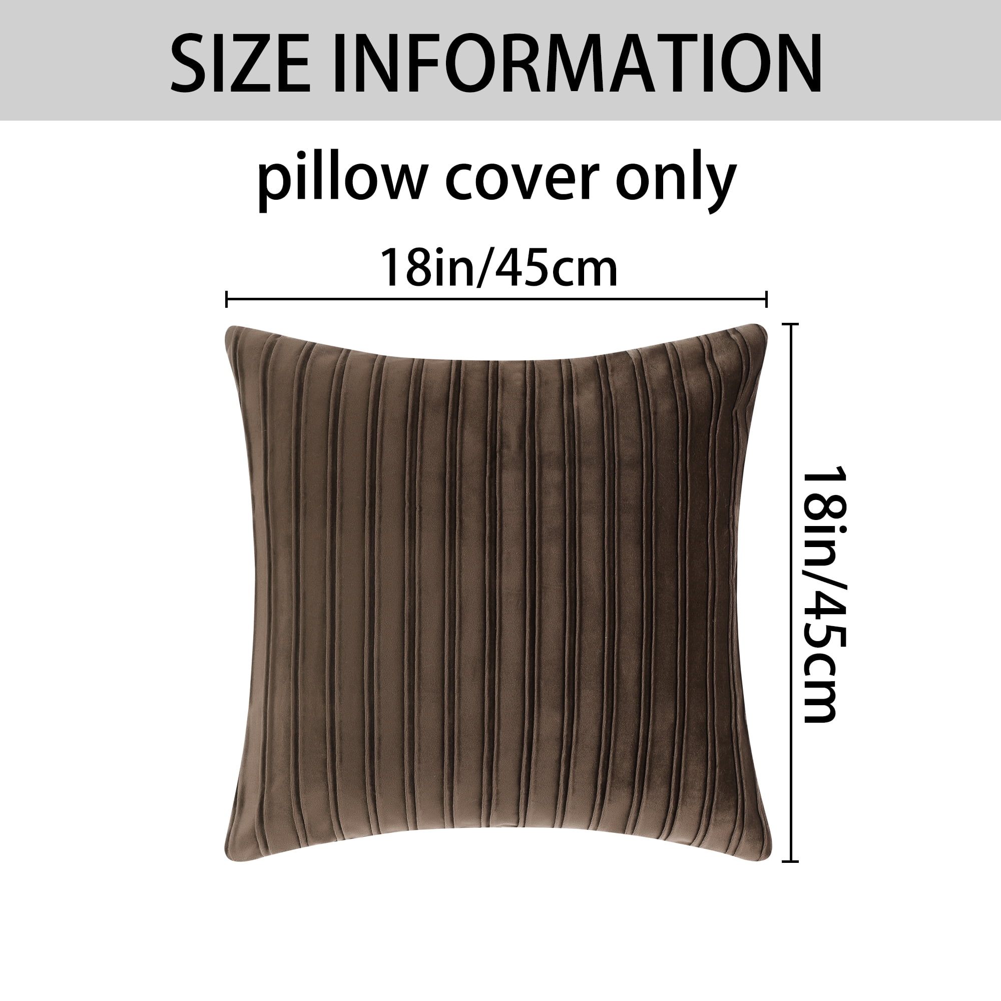 Unique Bargains 4 Pcs Velvet Striped Throw Pillow Covers Pleated Front Cushion Covers Brown 18" x 18"
