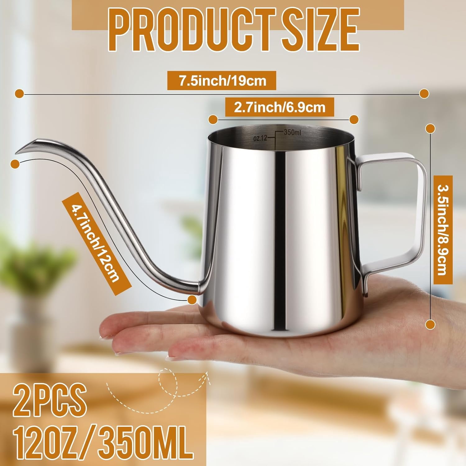 2 Pcs Small Watering Can for Indoor Plants, 12 Oz/350 ml Mini Plant Pot with Long Spout and Scale 304 Stainless Steel Tiny Watering-can Outdoor Plants Garden(Sliver)