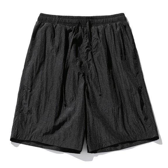 Caqnni Men's Shorts Elastic Waistband Relaxed Fit Summer Casual Cotton Work Shorts(Black,L)