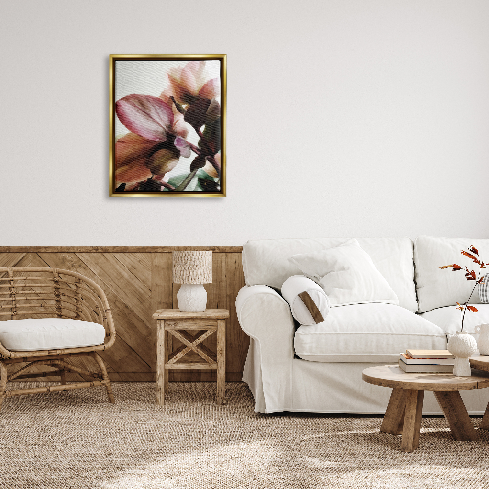 Stupell Industries Abstract Pink Petals Botanical & Floral Painting Gold Floater Framed Art Print Wall Art, 25 x 31