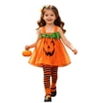 thumbnail image 3 of Toddler Girls Halloween Pumpkin Print Mesh Dress Sleeveless Tutu Party Princess Outfit, 3 of 9