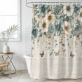 thumbnail image 4 of Vintage Teal Floral Bathroom Shower Curtains with 12 Hooks Polyester Waterproof Shower Curtain for Stalls and Bathtubs Weeping Beige Flowers Summer Decorative Bathroom Privacy Curtain 48x72 Inches, 4 of 9