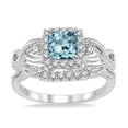 thumbnail image 2 of JeenMata Anillo de Bodas de Filigrana de Aguamarina y Moissanita de Talla Princesa de 1,75 Quilates Engastado en Oro Blanco de 18 K sobre Plata, 2 of 9