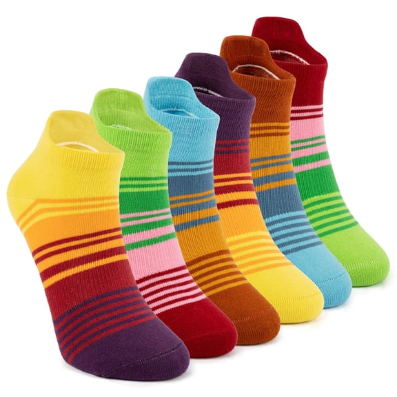OpetHome 6 Pairs Colorful Striped Low-Cut Round Toe Socks, Unisex Daily Athletic Socks for Cycling Running Walking Travel Medium